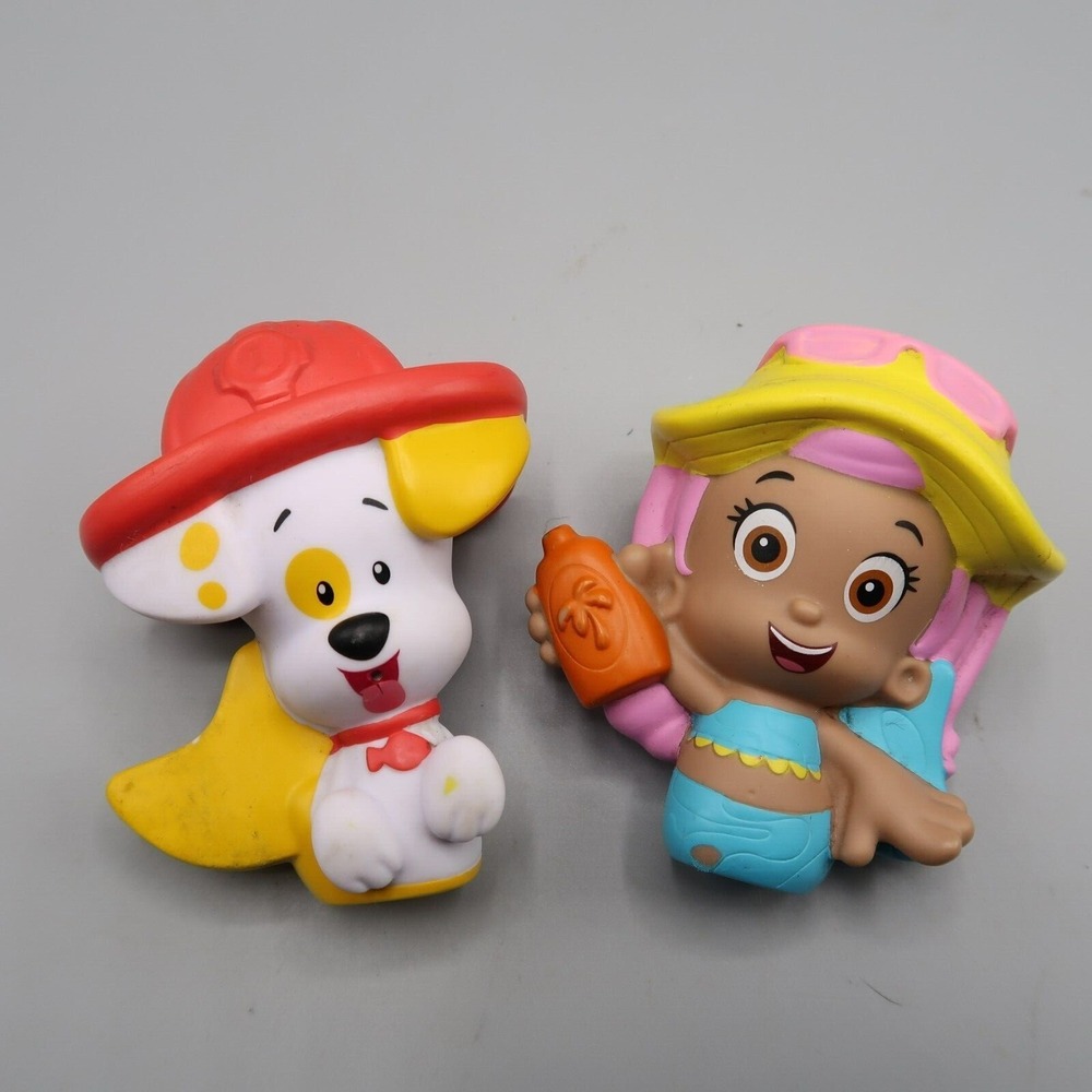 Lot 2 Bubble Guppies Bath Water Pool Rubber 3" Toys Figures Bubble Puppy Molly‎